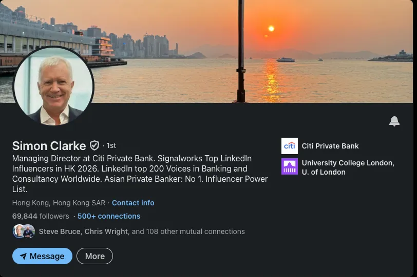 Simon Clarke — MD at Citi Private Bank, 69K+ followers